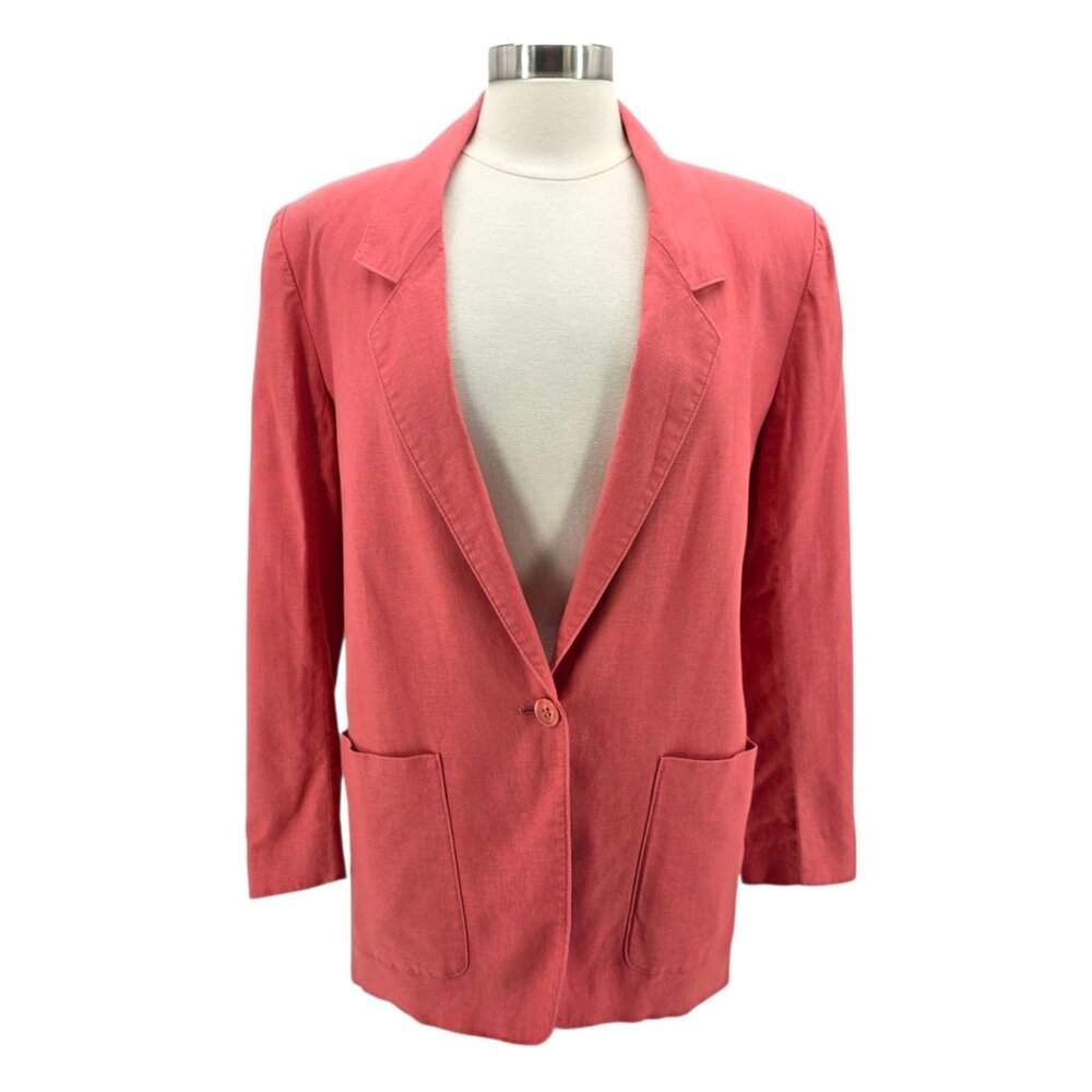 Vintage Career Guild Womens 12 Jacket Blazer Linen Cotton Salmon Pink Preppy